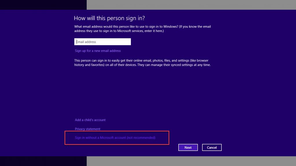 windows 8 and 8.1 Local Account