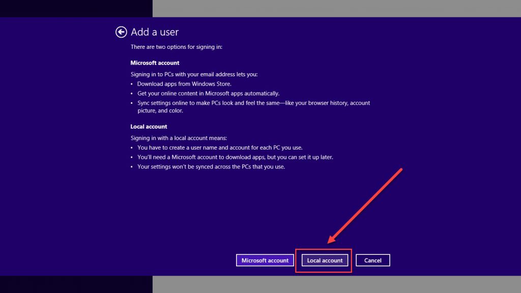 windows 8 and 8.1 Local Account