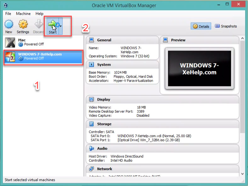 Windows 7 Inside Windows 8.1 in VirtualBox step 1.