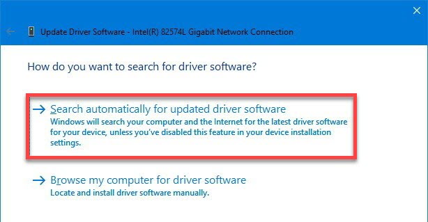 Search automatically for updated driver software 