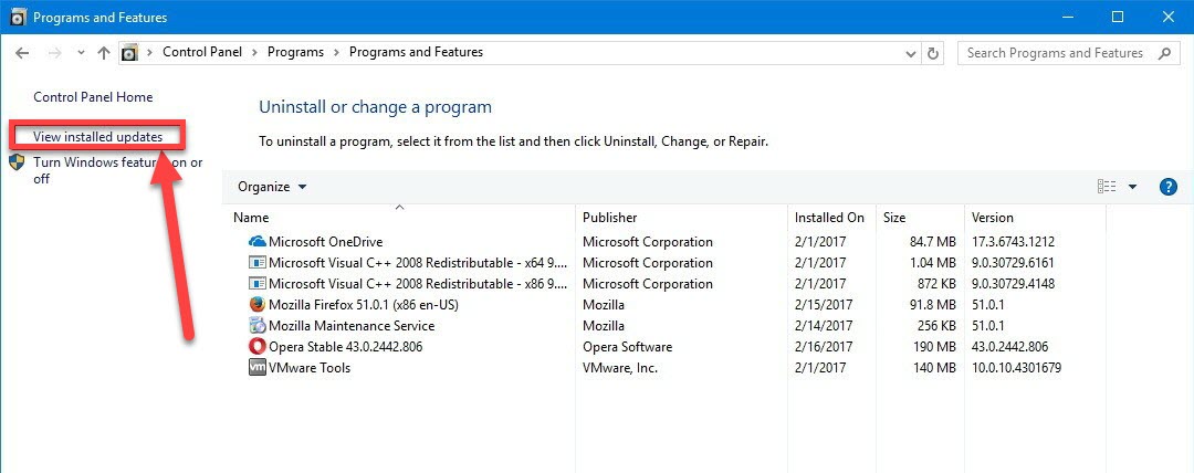 View installed updates - Blue Screen Windows 10 (12)